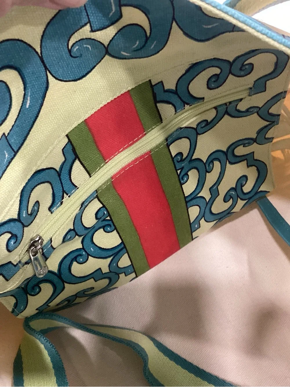 Brighton Canvas 'LOVE' Tote in Teal, Red & Cream